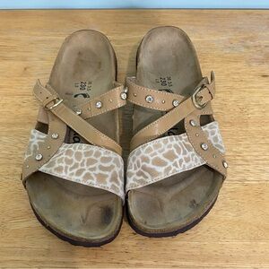 Betula Birkenstock Leather Strap Embellished Animal Cheetah Print Sandal‎ Sz 5
